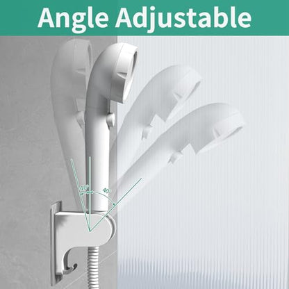 Hand Held Shower Head Holder Wall Mount, 2 Hooks, White, 1 Pack | Shower Hose Holder Adhesive with 2 Hanger Hooks, Adjustable Shower Handle Holder, No Drilling Shower Wand Holder - color: White