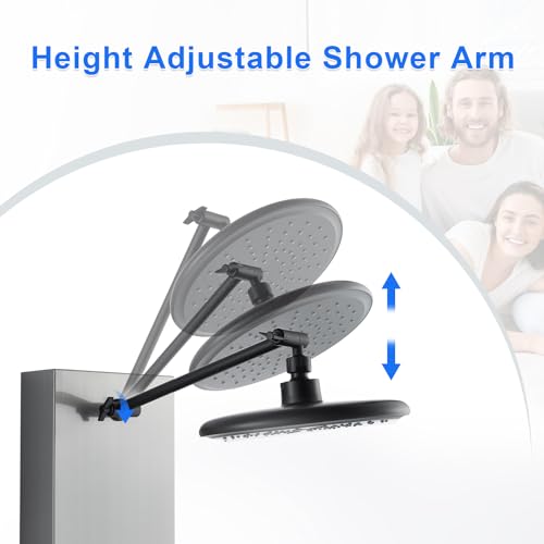 POPFLY Shower Panel Tower System with 8-inch Rainfall Shower and Shelf | Adjustable Shower Arm Height Rainfall Head, 6 Body Jets and 5-Setting Handheld Shower, Brushed Nickel, Stainless Steel - color: 6 Jets with Shelf-Brushed