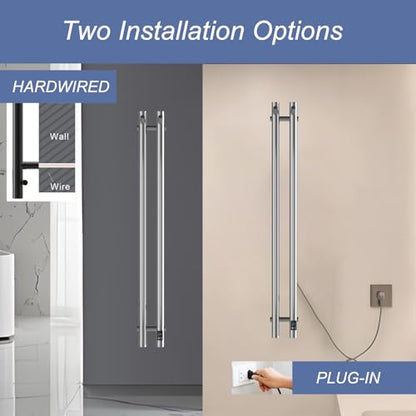 Heated Towel Rack, Towel Warmer with Timer, Wall Mounted hot Towel Warmer Rack for Bathroom, Hardwired or Plug-in Models Vertical Towel Heater, 2 Vertical Rack Round Design (Silver) - color: Silver
