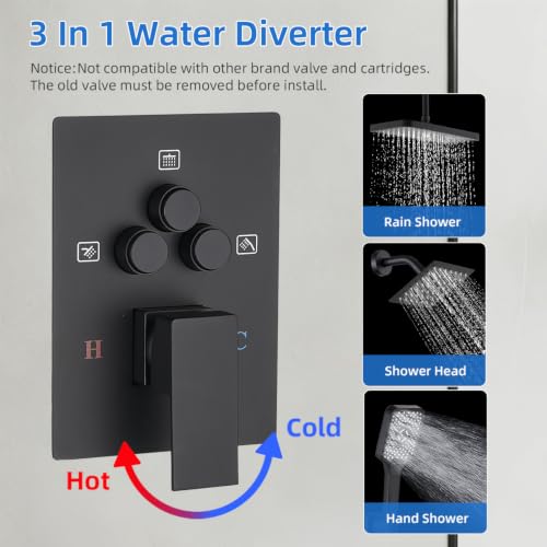Shower Faucet Set With Handheld Shower Head Black | Rain shower Head With Handheld Sprayer - color: Black