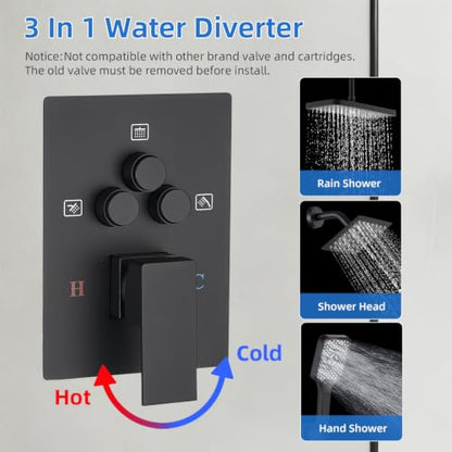 Shower Faucet Set With Handheld Shower Head Black | Rain shower Head With Handheld Sprayer - color: Black