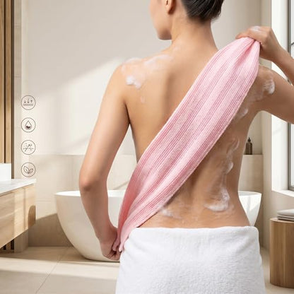 Exfoliating Towel 3 Pack, Pink Blue Black, 40 Inch Exfoliating Washcloth | For Daily Body Exfoliation, Long Shower Scrubber Cloth For Back And Body Care Checkered