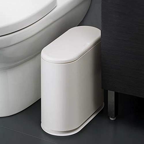 IEEK 12 Liter Rectangular Plastic Trash Can with Press Top Lid,White Modern Wastebasket Thin Trash Cans,3.2 Gallon Garbage Container Bin for Bathroom,Bedroom,Kitchen,Office and Powder Room - color: White