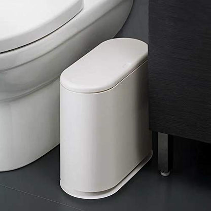 IEEK 12 Liter Rectangular Plastic Trash Can with Press Top Lid,White Modern Wastebasket Thin Trash Cans,3.2 Gallon Garbage Container Bin for Bathroom,Bedroom,Kitchen,Office and Powder Room - color: White