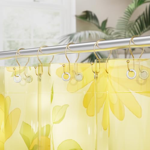 AmazerBath Shower Curtain Hooks, Dark Gold Shower Curtain Rings, Simple Double Hook Shower Curtain Hooks Rust Proof, Metal Smooth Shower Hooks for Shower Curtain Rod, 12 Pcs Shower Rod Hook - color: Dark Gold, style: Minimalist - Double Shower Hooks