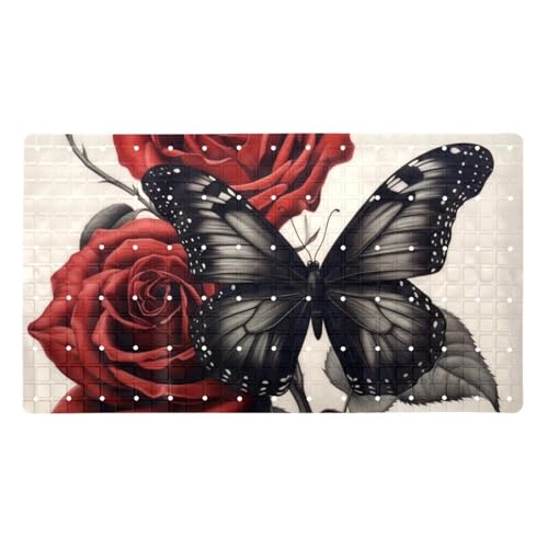 Bathtub Mat Non Slip 26.8x15.1 Inch, Roses Butterflies Shower Mat with Suction Cups and Drain Holes, Machine Washable Shower Mats for Inside Shower - color: Multi 11