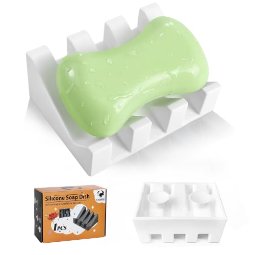 Soap Dish Holder for Shower with Suction Cup, Silicone Soap Holder & Saver Self-Draining Bar Soap Dish Keeps Soap Dry for Bathroom, Kitchen, Bathtub, Extends Soap Life (White-1Pack) - color: White - 1 Pack