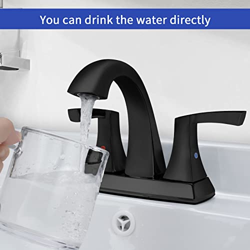 VXV Bathroom Faucet Matte Black, 2 Handles Low Arc Bathroom Sink Faucets, 4 Inch Centerset Bath Lavatory Faucets with Pop-up Drain & Faucet Supply Lines (MB) - color: Matte Black-4 inches