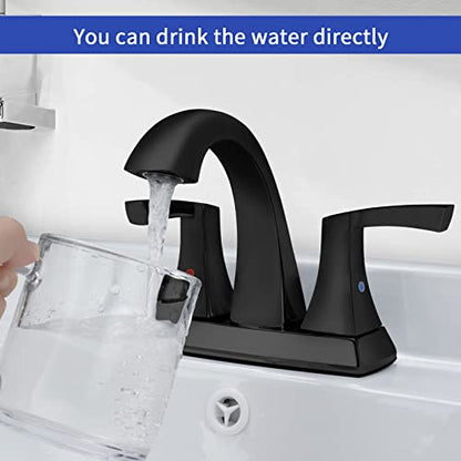 VXV Bathroom Faucet Matte Black, 2 Handles Low Arc Bathroom Sink Faucets, 4 Inch Centerset Bath Lavatory Faucets with Pop-up Drain & Faucet Supply Lines (MB) - color: Matte Black-4 inches
