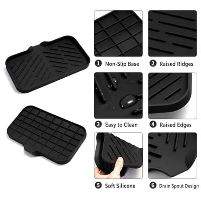 2 PCS Silicone Soap Dish with Drain, Soap Holder Sponge Drain Rack, Self-Draining Sink Organizer Tray for Kitchen & Bathroom - color: Black