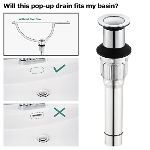 All Metal Bathroom Sink Drain Without Overflow, Vessel Sink Drain Lavatory Vanity Pop Up Drain Stopper 304 Stainless Steel & Brass Strainer Basket, Chrome, 2108601 - color: Chrome, style: Without Overflow