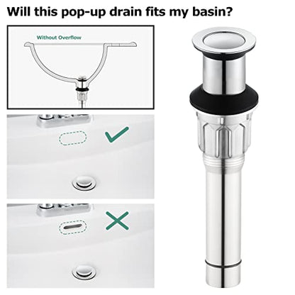 All Metal Bathroom Sink Drain Without Overflow, Vessel Sink Drain Lavatory Vanity Pop Up Drain Stopper 304 Stainless Steel & Brass Strainer Basket, Chrome, 2108601 - color: Chrome, style: Without Overflow