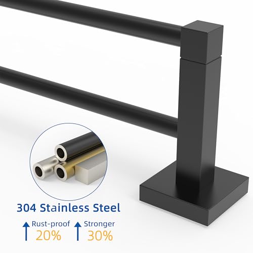 RUACQ Double Towel Bar 24" Towel Racks for Bathroom Wall Mounted Black | One-Piece Bath Towel Holder, Total Length 26 Inch Single Towel Rod, 304 Stainless Steel Rustproof, Square Base, Heavy Duty - color: Matte Black, size: 24 inch(Center to Center) Doubl