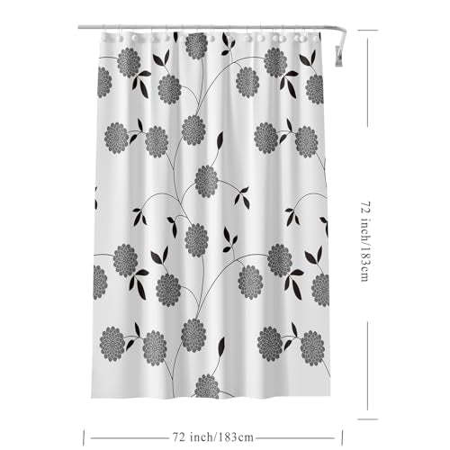 TIKABC Shower Curtain Liner, 4G PEVA Black and White Tree Flower Shower Liner, Plastic Waterproof Shower Curtains, 72x72 inch with Grommet Holes 3 Magnetic Weights - color: Black White Tree Flower