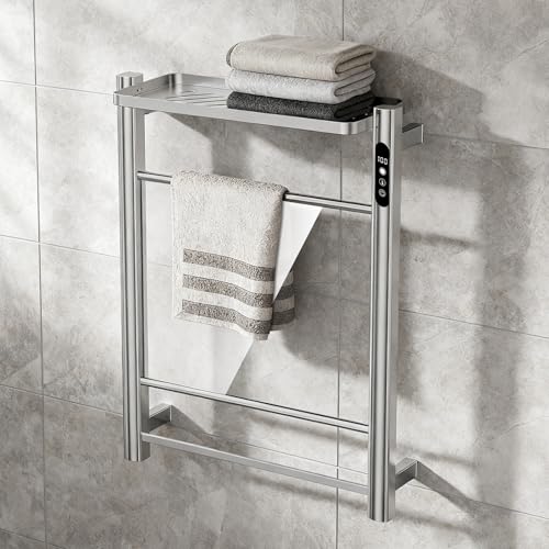 2 in 1 Towel Warmer Rack & Towel Rack Wall, Towel Warmers for Bathroom Wall – Timer & Temperature Multi-Level Adjustments with for Bathroom Shower Hot Tub (Silvery) - color: Silvery