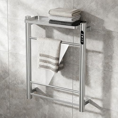2 in 1 Towel Warmer Rack & Towel Rack Wall, Towel Warmers for Bathroom Wall – Timer & Temperature Multi-Level Adjustments with for Bathroom Shower Hot Tub (Silvery) - color: Silvery