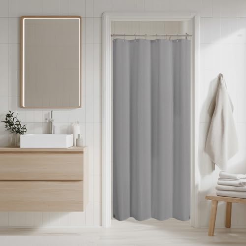 2-in-1 Waterproof Fabric Shower Curtain - No Separate Liner Needed, Hotel-Style Waffle Weave, Effortless Cleaning & Washable Bathroom Shower Curtain Set,54Wx72H,Grey - color: Grey, size: 54"W x 72"L (Pack of 1)