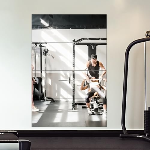 Frameless Mirror Tiles 16"x12"x8 Pcs Wall Mounted | Shatter Resistant, Full Length, Tempered Glass Panels, For Home Gym Bathroom Bedroom & Living Room Decor - size: 16''x12''-8PCS