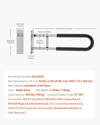 30 Inch U-Shaped Toilet Safety Rail, Foldable Grab Bar for Seniors, Anti-Slip Handle, 300 Lbs Capacity, Flip Up Toilet Grab Bars with Paper Holder for Enhanced Bathroom Safety Black