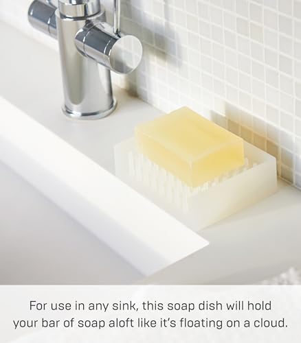 Yamazaki Home Self Draining Soap Tray - Floating Holder Dish for Sink, Silicone, No Assembly Req. | Self-draining soap tray with a slanted base that directs excess water back into the sink. Adds practical everyday storage. - color: Clear