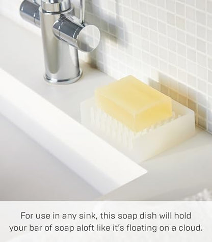 Yamazaki Home Self Draining Soap Tray - Floating Holder Dish for Sink, Silicone, No Assembly Req. | Self-draining soap tray with a slanted base that directs excess water back into the sink. Adds practical everyday storage. - color: Clear