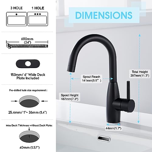CREA Bar Sink Faucet, Sink Faucets Single Hole Black for Bathroom Kitchen Campers with Deck Plate Prep Wet Utility Small Mini Outdoor Vessel Farmhouse Vanity Lavatory - color: Black