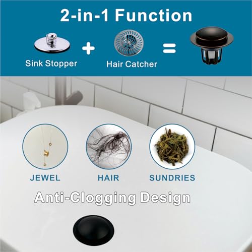 WELSAN Oil Rubbed Bronze Bathroom Sink Drain Stopper 1 1/8"-1 1/2", 2 Pack | Bathroom Sink Stopper Replacement, Universal Pop-Up Drain Stopper Plug Strainer with Hair Catcher, Anti-Clogging Design - color: Oil Rubbed Bronze-2