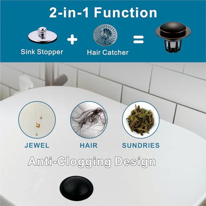 WELSAN Oil Rubbed Bronze Bathroom Sink Drain Stopper 1 1/8"-1 1/2", 2 Pack | Bathroom Sink Stopper Replacement, Universal Pop-Up Drain Stopper Plug Strainer with Hair Catcher, Anti-Clogging Design - color: Oil Rubbed Bronze-2