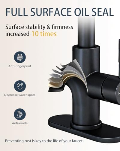 Bathroom Faucets with Pull Down Sprayer, Bar Sink Faucet Single Hole for Kitchen Campers with Pop-Up Drain Hose, Suitable for Farmhouse Vanity Lavatory - color: Matte Black, style: Pull Down