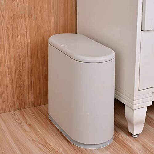 IEEK Slim Plastic Trash Can with Press Top Lid,2.4 Gallon/10 Liter Garbage Can Modern Waste Basket for Bathroom,Living Room,Office,Kitchen and Narrow Spaces,Grey - color: Grey