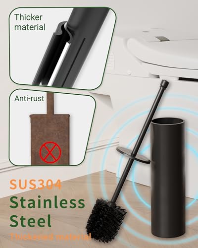 Toilet Brush and Holder Set, Toilet Bowl Brush for Bathroom with Long Handle, Stainless Steel Toilet Cleaner Brush with Durable Scrubbing Bristles,Splash-Proof (Matte Black) - color: Matte Black