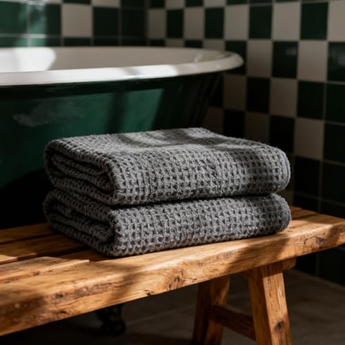 Sedona Waffle Bath Sheets, 410 GSM 100% Cotton, Set of 2, Oversized Towels, Ultra Soft & Absorbent, Lightweight Spa Towels (Charcoal) - color: Charcoal, style: Bath Sheet (set of 2)