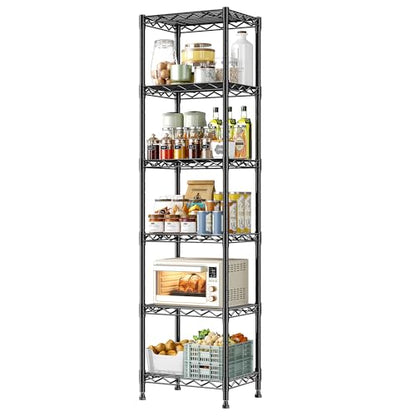 DurayLoly 15.8" W 6-Tier Narrow Wire Shelving, Adjustable Shelves, Kitchen | Slim 63"Hx11.8"D, 211lbs capacity, Leveling feet+anti-tip, Rustproof, Tool-free assembly, For kitchen, bath, laundry, pantry - size: 15.8"W x 11.8"D x 63"H