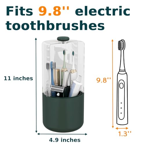 YOOLENS Toothbrush Holder with Cover 360 Rotating 4 Compartments Bathroom Toothpaste Electric Toothbrush Organizer, Dark Green - color: Dark Green