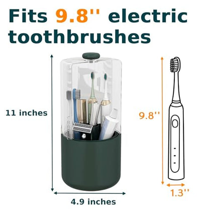 YOOLENS Toothbrush Holder with Cover 360 Rotating 4 Compartments Bathroom Toothpaste Electric Toothbrush Organizer, Dark Green - color: Dark Green