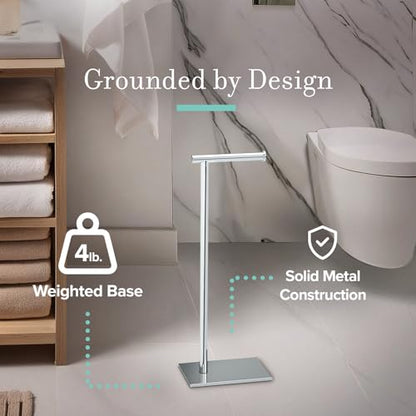 Gatco 1431C Modern Rectangle Base Freestanding Toilet Paper Holder, 21.25" Chrome with Weighted Base - color: Chrome, 21.25"h