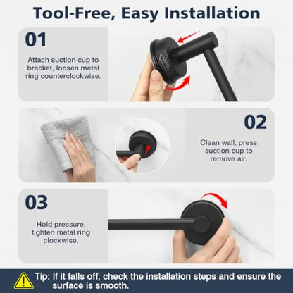 Luxspire Suction Cup Towel Bar No-Drill, Towel Rack 14-24 inch, Black | Adjustable 14-24 inch, rustproof stainless steel rack, Heavy-duty wall mounted holder for Smooth Surface & bathroom wall - color: Black