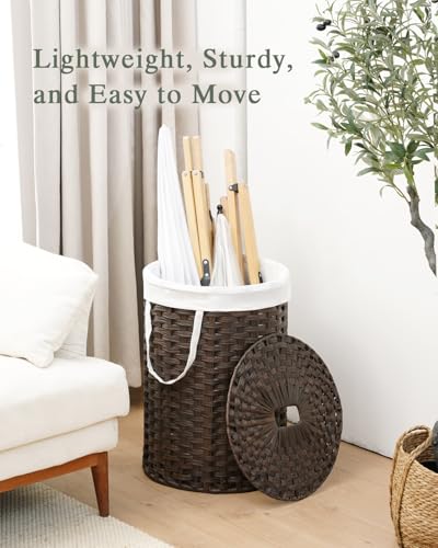 SETVSON Laundry Hamper with Lid 23.8 Gal (90 L) PE Rattan, Brown | Family Clothes & Blanket Trunk with Lid, Removable Liner Bag with Handles, 2 Mesh Wash Bags, Collapsible Steel Frame - color: Brown, size: 90 L