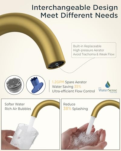 FORIOUS Brushed Gold Bathroom Faucet Centerset 4 Inch, Gold Vanity Faucet | Commercial Gold Faucet Bathroom 4 Inch, Gold Faucets for Bathroom Vanity wtih Dain, Hose, High Arc Swivel Spout, Hospitality - color: Brushed Gold, style: Classic