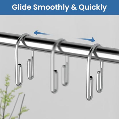 Chrome Shower Curtain Hooks Rings，Double Sided Shower Curtain Hooks Rust Proof，12 pcs Shower Hooks for Inside Shower，Smooth Sliding Anti-Drop Double Shower Rings for Curtain (Chrome) - color: Chrome