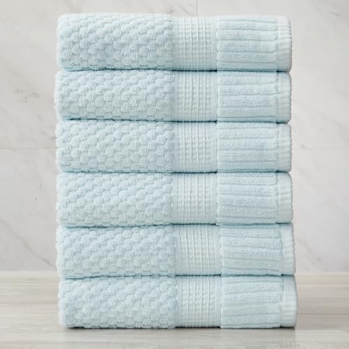 NY Loft 100% Cotton 6-Pack Hand Towel Set | Seafoam | Oeko-TEX | Quick-Dry | Six 16" x 28" Hand Towels | Super Absorbent | Designer-Styled Texture - color: Seafoam, size: Hand Towel (6 Pack)