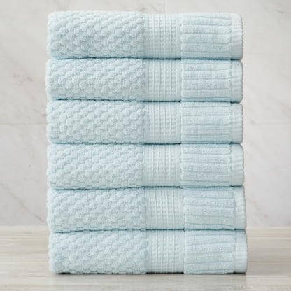 NY Loft 100% Cotton 6-Pack Hand Towel Set | Seafoam | Oeko-TEX | Quick-Dry | Six 16" x 28" Hand Towels | Super Absorbent | Designer-Styled Texture - color: Seafoam, size: Hand Towel (6 Pack)