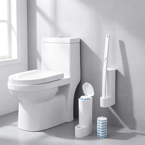 2 Pack Disposable Toilet Bowl Brush and Holder, Toilet Cleaning System-2 Toilet Bowl Wand, 2 Storage Caddy&96 Toilet Brush Refills Wall-Mount Toilet Brush for Effective Deep Scrub Toilet