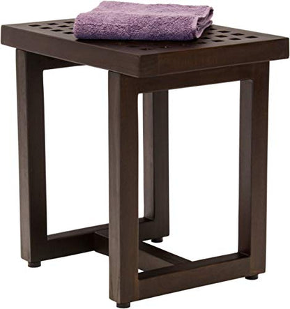 AquaTeak 18" Grate Mocha-Shield Teak Shower Bench - A. Bench | Durable, Water-Resistant Teak, Shower Chair & Shaving Foot Rest, Indoor/Outdoor Use