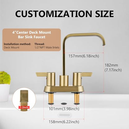 Brushed Gold Waterfall Bathroom Faucet 4 Inch Centerset,2-Handle | Stainless Steel 3-Hole Deck-Mount Design Includes Supply Lines and Pop-Up Drain for a Complete Vanity Installation - color: Brushed Gold
