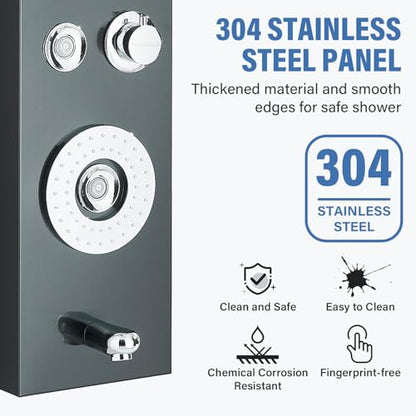 FUZ Shower Panel Tower System, Stainless Steel 6 Functions Shower Panel System with LED Fancy Rain Shower Head and Handheld, Adujstable Rain Massage Body Jets and Tub Spout, Matte Black Shower Tower - color: Black, style: 8039-B