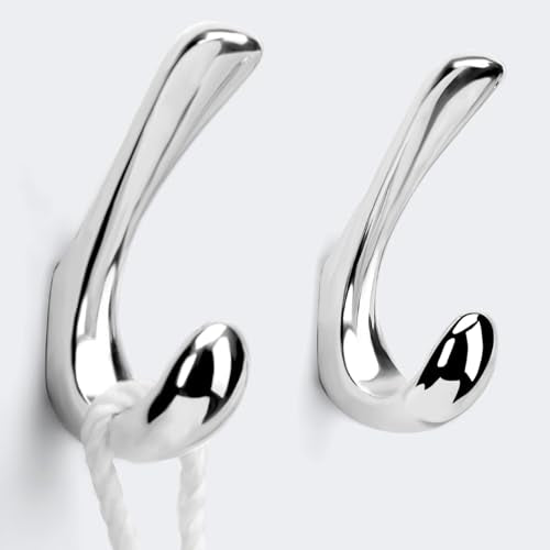 2 Pack Towel Hooks for Bathrooms Wall Mounted, Polished Chrome Bathroom Hooks for Towels, Robe & Towel Hook for Wall, Modern Bath Towel Hook - color: Polished Chrome, size: 2 Pack