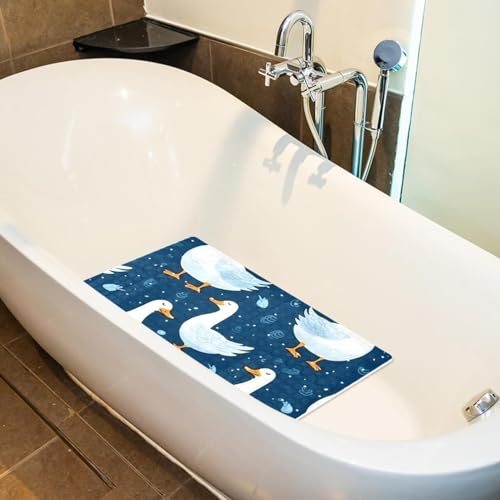 Shower Mat Bathtub Mat, 26.8x15.1 inch, Non-Slip Bath Mat with Drain, Quick Drying PVC Bathmat for Tub, Shower, Bathroom, Funny Goose Pattern - color: Multi 5