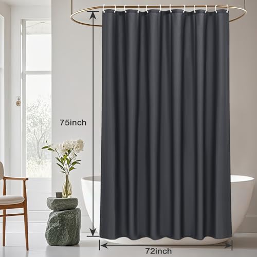 AooHome Hotel Fabric Shower Curtain Liner, Solid Bathroom Curtain with Hooks, Waterproof, Dark Grey, 72 Width x 75 Height Inch - color: Dark Grey, size: 72"W x 75"L (Pack of 1)