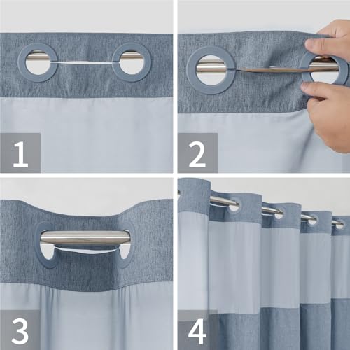 eachope No Hook Fabric Shower Curtain with Snap-in Liner,71x86 Blue Grey | Extra Long,Linen Texture,230GSM Thick Fabric,Mesh Window,Bottom Magnetic,Waterproof & Machine Washable,for Bathroom,Hotel Use - color: Blue Grey, size: 71"W x 86"L (Pack of 1)